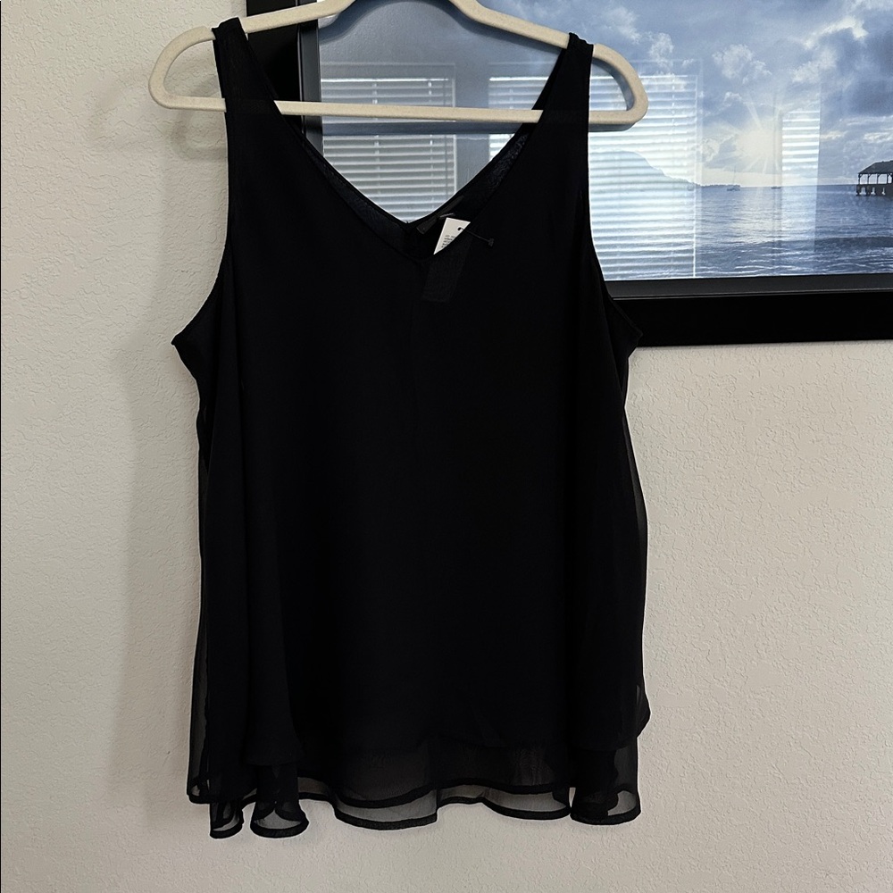 Lane Bryant Black V-Neck Layered Chiffon Sleeveless Top Size 14